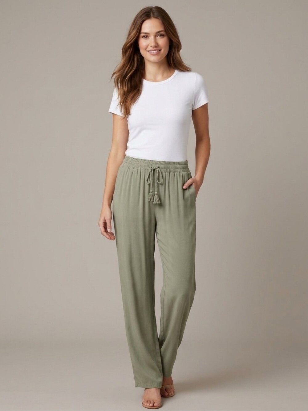 Women's Wide-Leg Olive Green Lounge Summer Boho Casual Pants Small